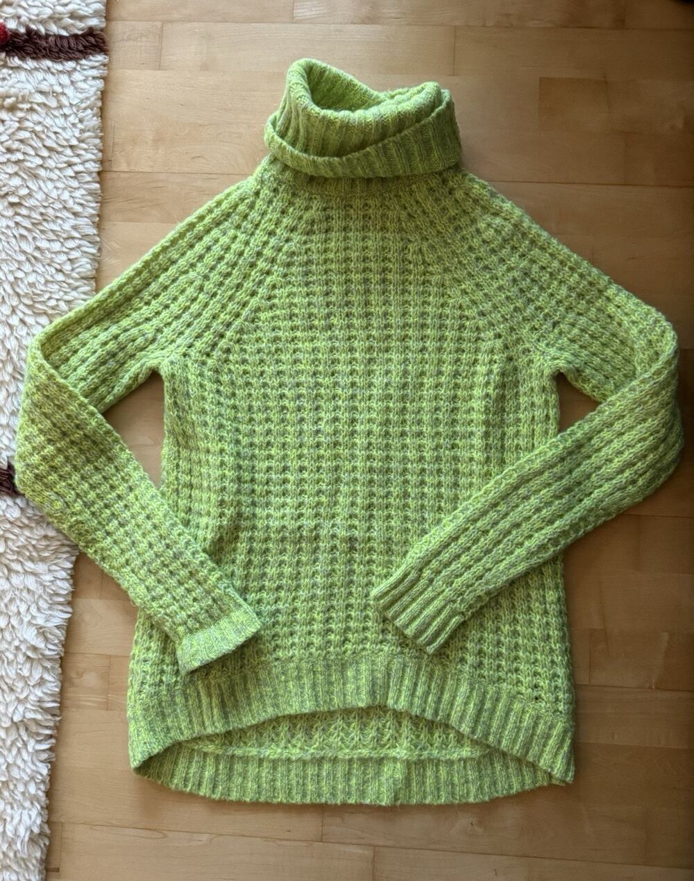 Tibi Sweater Mohair Wool Chunky Oversized Turtleneck Bright Green Claude XS
